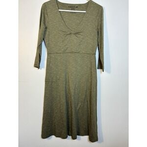 TOAD&CO Rosalinda Dress With Pocket Green V Neck 3/4 Sleeve Organic Cotton Small